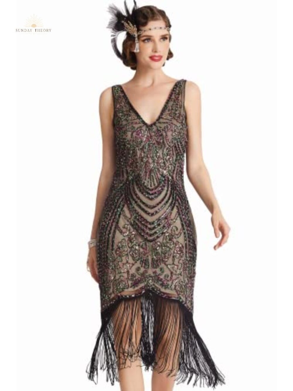 Flapper Dress 1920s Beaded Fringed Great Gatsby V Neck Bodycon Party